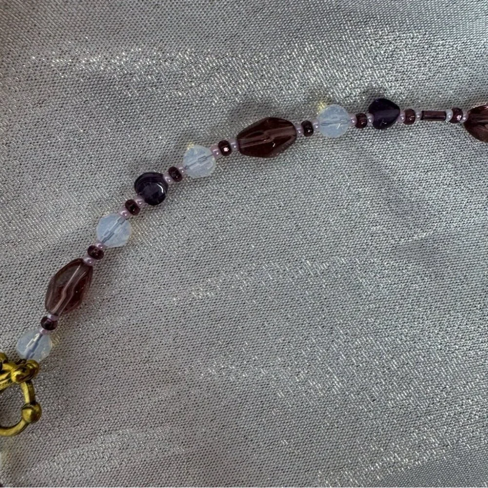 Amethyst necklace beaded opal look beads stunning purple pink silver gold toggle